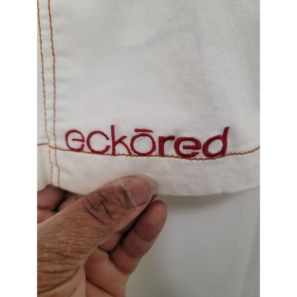 Ecko Red Women's Y2k Ivory Denim Mini 90 Skirt Red Stitching Size 7 - Picture 10 of 15